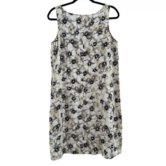 J Jill Love Linen Yellow & Black Sleeveless Floral Dress with Pockets Size S - Picture 2 of 7